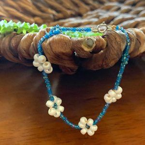 Boho Happy Daisy Bracelet - PacificBlue+White